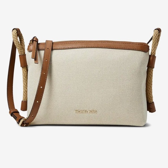 Michael Kors Handbags - MICHAEL KORS Crossbody Bag “TALIA” Medium Top Zip Tan Brown Leather Like NEW